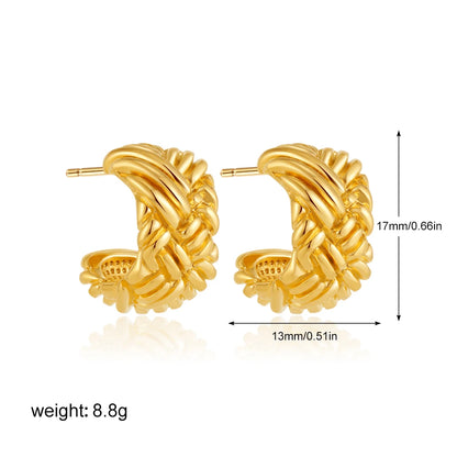 Retro Twist C-Shape Hoop Earrings – Geometric Punk Jewelry for Women