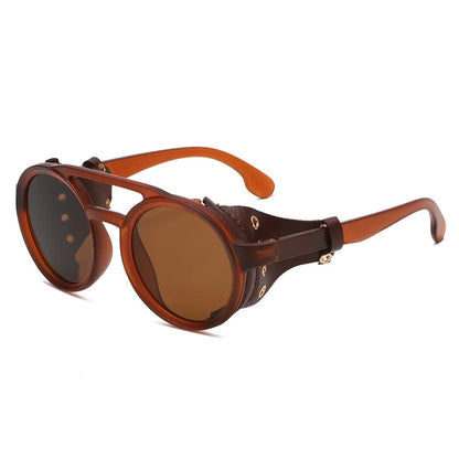 Retro Vintage Round Sunglasses – UV400 Leather Goggles Anti-Wind Unisex 8 Colors