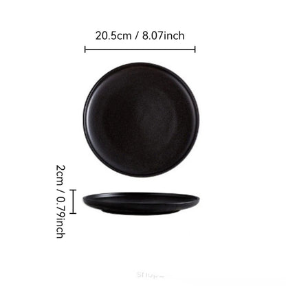 Japanese-Style Black Ceramic Plate Set – Steak & Western Food Dinnerware for Home & Kitchen
