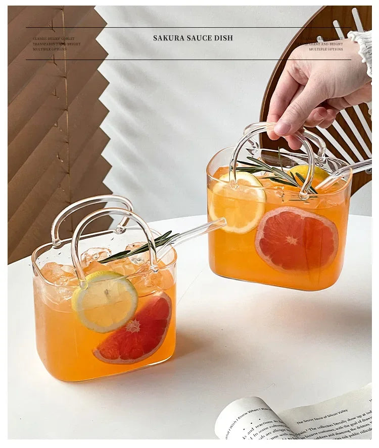 770ML Handbag Glass Beverage Cup with Straw – Cocktail Fruit Tea Juice Mug