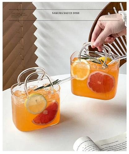 770ML Handbag Glass Beverage Cup with Straw – Cocktail Fruit Tea Juice Mug