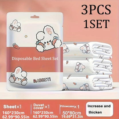 3-Piece Disposable Non-Woven Bed Sheet Set – Hypoallergenic Travel Bedding with Pillowcase & Fitted Sheet
