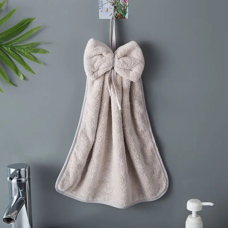 Bow Hanging Hand Towel – Soft Absorbent Kitchen & Bathroom Towel with Loop
