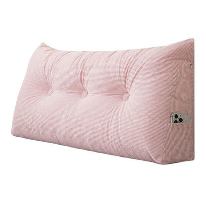 Corduroy Wedge Triangle Headboard Bolster Pillow 100x40x12cm – Back Support Reading Cushion with Side Pockets