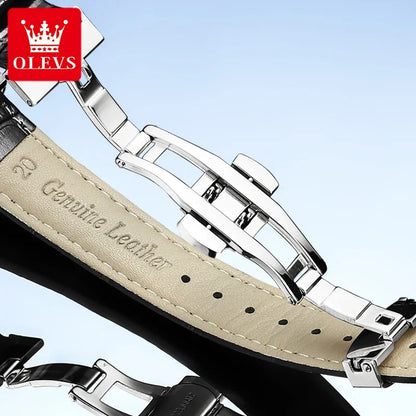 OLEVS 6698 Automatic Mechanical Watch – Luxury Leather Strap, Moon Phase, Waterproof