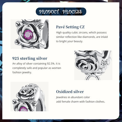 925 Sterling Silver Safety Chain Charm – Heart, Key & Flower CZ Stopper Bead