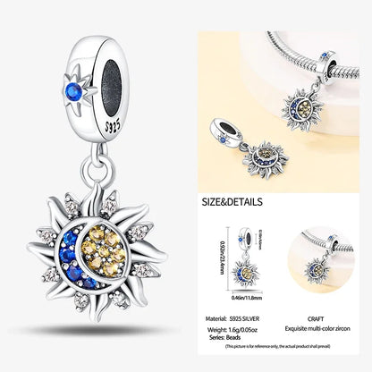 925 Sterling Silver Colorful Sun Moon Stars Dangle Charm – DIY Jewelry