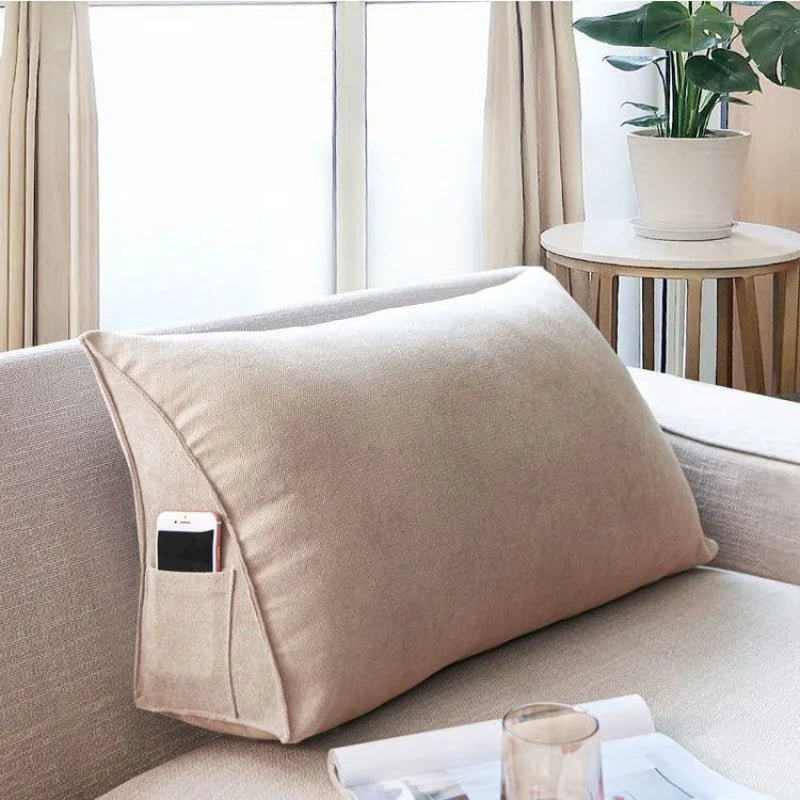 Soft Sofa Triangle Back Cushion Cover – Rectangular Bed Headboard Backrest Support Pillowcase with Pockets