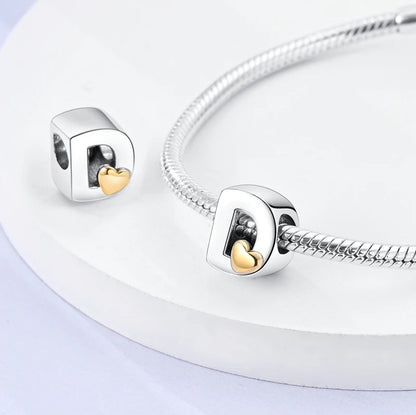 925 Sterling Silver A-Z Letter Charm Beads – Gold Alphabet DIY Birthday Jewelry