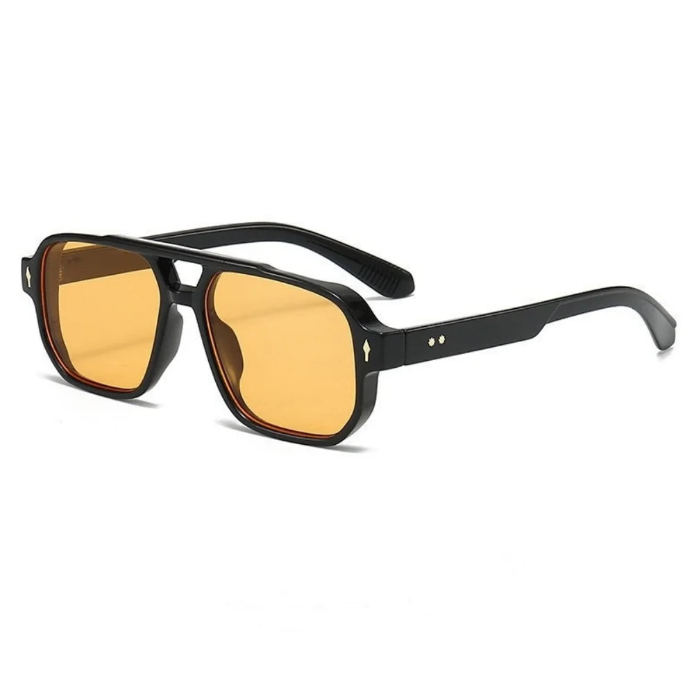 Retro Double Bridge Square Sunglasses – Luxury Rivet Design UV400 Unisex