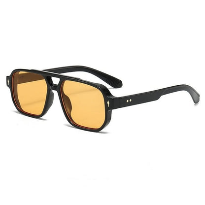 Retro Double Bridge Square Sunglasses – Luxury Rivet Design UV400 Unisex