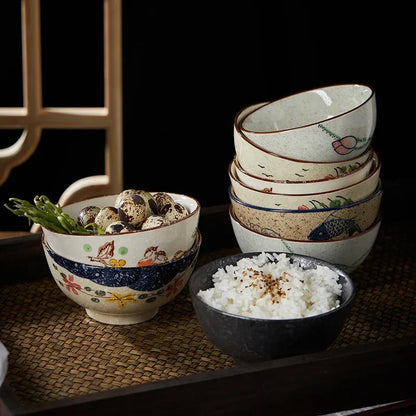 4.5-Inch Japanese Retro Ceramic Rice Bowl – Household Soup & Eating Dish