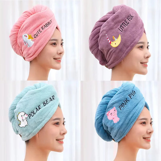 Women Dry Hair Towel Embroidered Coral Velvet Ladies Microfiber Soft Shower Cap Head Wrap Absorbent Fast Dry Ladies Head Towel