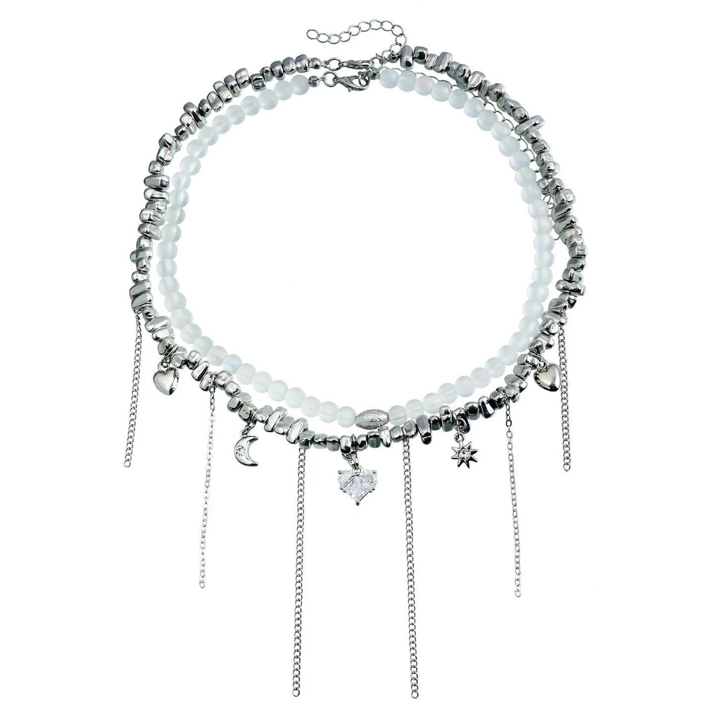 Layered Necklaces Heart Pendant Chain Jewellery Women Y2k Choker Glass Neck Collier Colar Feminino Cadenas Para Mujer for Girls