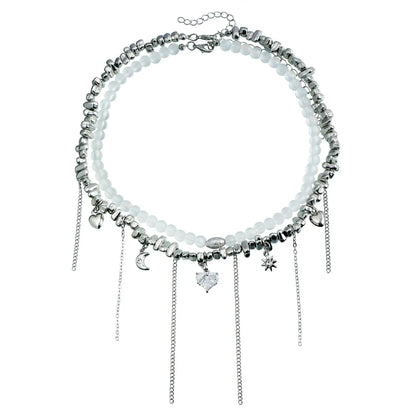 Y2K Heart Pendant Multilayer Choker Necklace – Glass & Zinc Alloy Women’s Jewelry