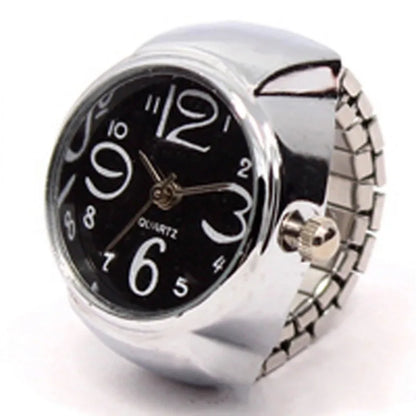 Vintage Punk Finger Watch Mini Elastic Strap Alloy Watches Couple Rings Jewelry Clock Retro Roman Quartz Watch Rings Women Men - BeeTrendyShop.COM