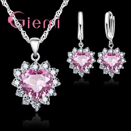 Love Heart Crystal Jewelry Set – Necklace & Earrings for Women