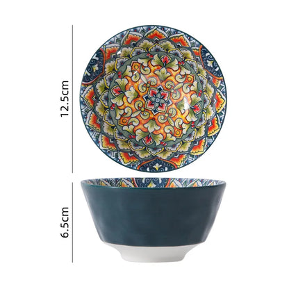 Bohemian Retro Ceramic Dinner Plate Set – Household Tableware with Salad & Soup Bowls