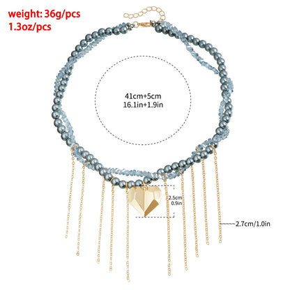 Y2K Heart Pendant Multilayer Choker Necklace – Glass & Zinc Alloy Women’s Jewelry