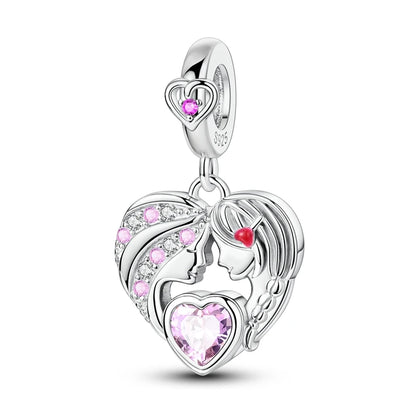 925 Sterling Silver Mom & Daughter Heart Charm – Mother's Day DIY Jewelry