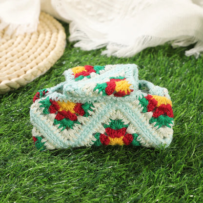 Crochet Knitting Hair Claw Clip – Handmade Boho Floral Hairpin for Women
