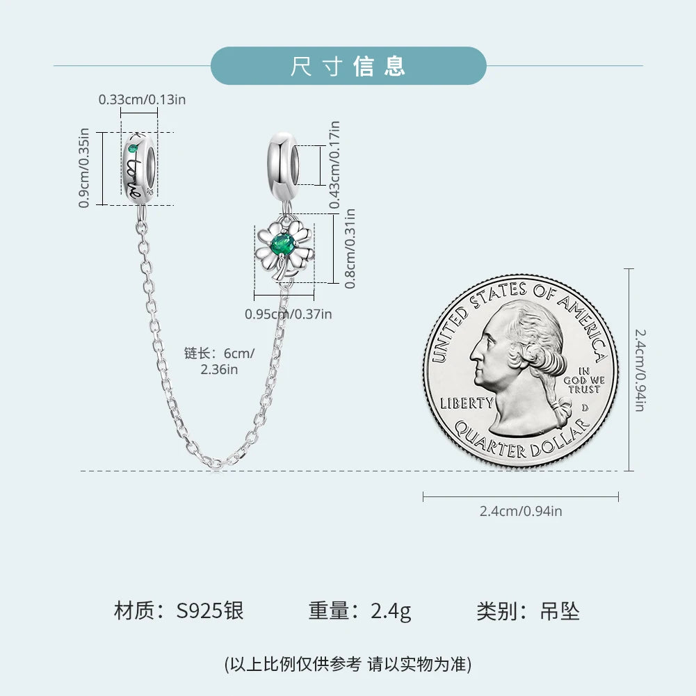 WOSTU 925 Sterling Silver Amimal Safety Chain Heart Key Flower Pendant CZ Charms Stopper Fit Original Bracelet DIY Fine Jewelry