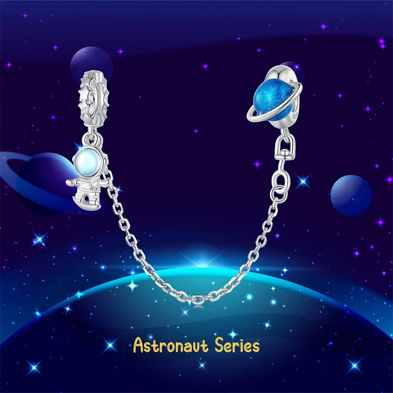 WOSTU 925 Sterling Silver Amimal Safety Chain Heart Key Flower Pendant CZ Charms Stopper Fit Original Bracelet DIY Fine Jewelry