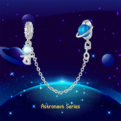 925 Sterling Silver Safety Chain Charm – Heart, Key & Flower CZ Stopper Bead