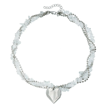 Y2K Heart Pendant Multilayer Choker Necklace – Glass & Zinc Alloy Women’s Jewelry