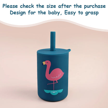 Baby Feeding Straw Cup – Anti-Hot Leakproof Silicone Toddler Water Bottle