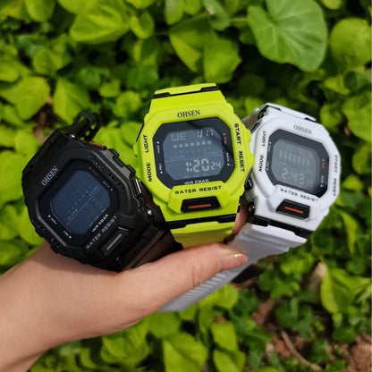 Men's Outdoor Tactical Digital Watch – Green Silicone, Waterproof, Big Dial, Sport Wristwatch