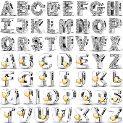 925 Sterling Silver A-Z Letter Charm Beads – Gold Alphabet DIY Birthday Jewelry