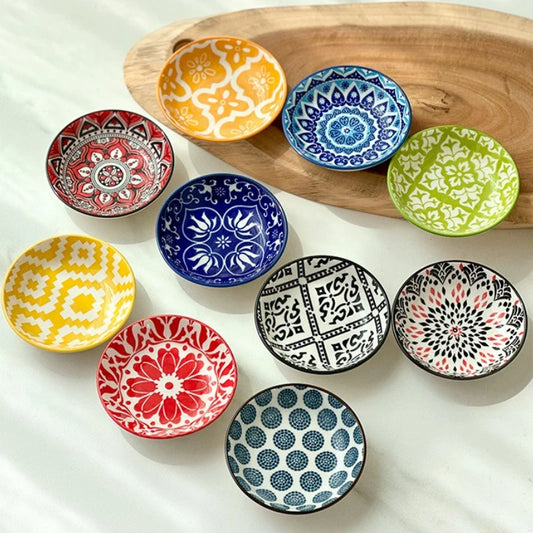 Bohemian Ceramic Sauce Vinegar Dish Plates Seasoning Dish Barbecue Dipped Sashimi Sushi Soy Snack Fruit Dessert Plates Tableware