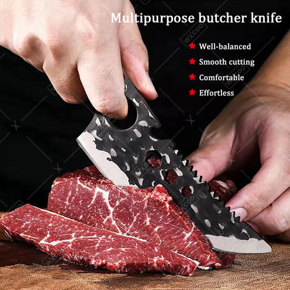 WXCOO Hand Forged Butcher Knife – High Carbon Steel BBQ & Meat Cutting Chef Knife