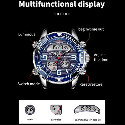 Luxury Digital Sport Watch for Men – All Steel Military, Waterproof Quartz with Box