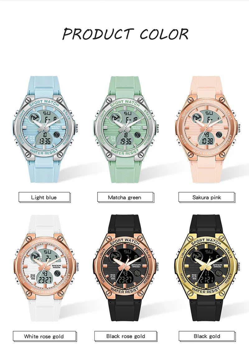 SANDA Brand G Style LED Digital Watch Women Sport Chronograph Lady Quartz Wristwatch 50m Waterproof Female Girl Electronic Clock