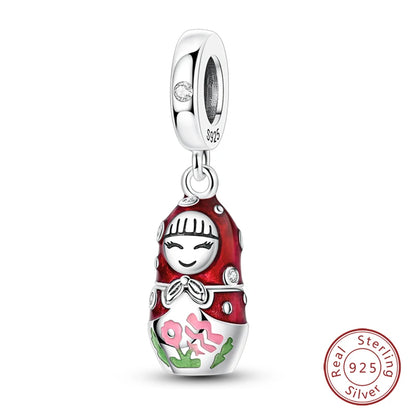925 Sterling Silver Red Wine, Chili & Dumbbell Charm Bead – Fun DIY Jewelry