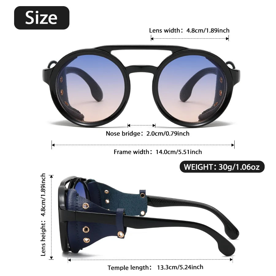 Retro Vintage Round Sunglasses – UV400 Leather Goggles Anti-Wind Unisex 8 Colors