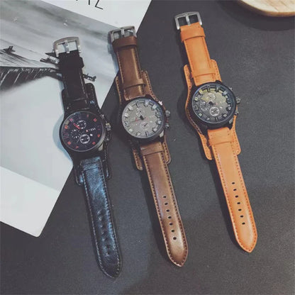 Fashion Retro Men's Quartz Wristwatches Luxury Man Watch PU Leather Business Watch Military Tactical Outdoor Sport Wristwatch - BeeTrendyShop.COM