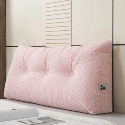 Corduroy Wedge Triangle Headboard Bolster Pillow 100x40x12cm – Back Support Reading Cushion with Side Pockets