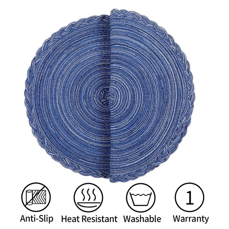 Round Braided Placemats 38cm – Woven Washable Non-Slip Table Mats for Dining | Set of 4