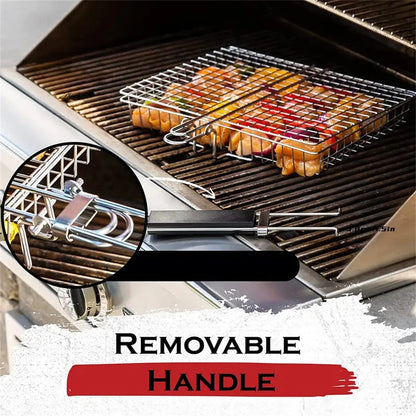 Stainless Steel Folding Grill Basket – BBQ Rack for Vegetables, Steak & Outdoor Camping