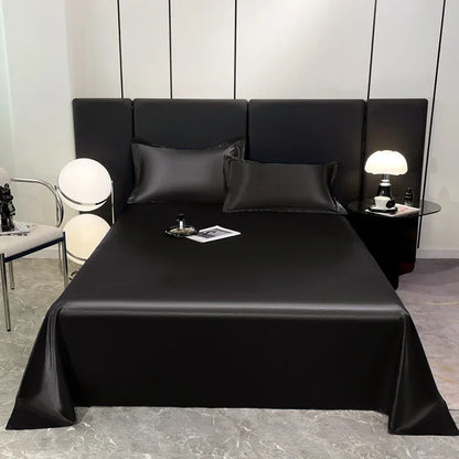 Hotel Luxury Satin Silky Flat Bed Sheet – Soft Solid Color Polyester Bedspread for King & Queen Size