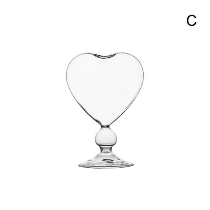Heart-Shaped Glass Cup with Straw – 220ml Crystal Juice & Wine Glass