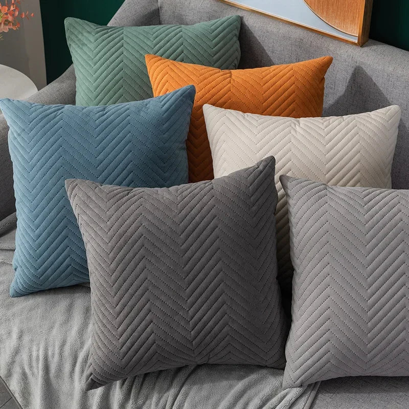 Velvet Plaid Cushion Cover 45x45cm – Embroidered Sofa & Bed Pillowcase