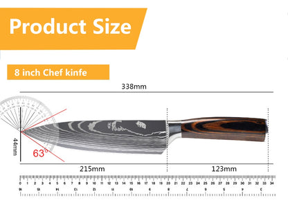 Chef Knife Set – Laser Damascus Pattern Japanese Santoku, Cleaver & Utility Knives (1-10pcs)