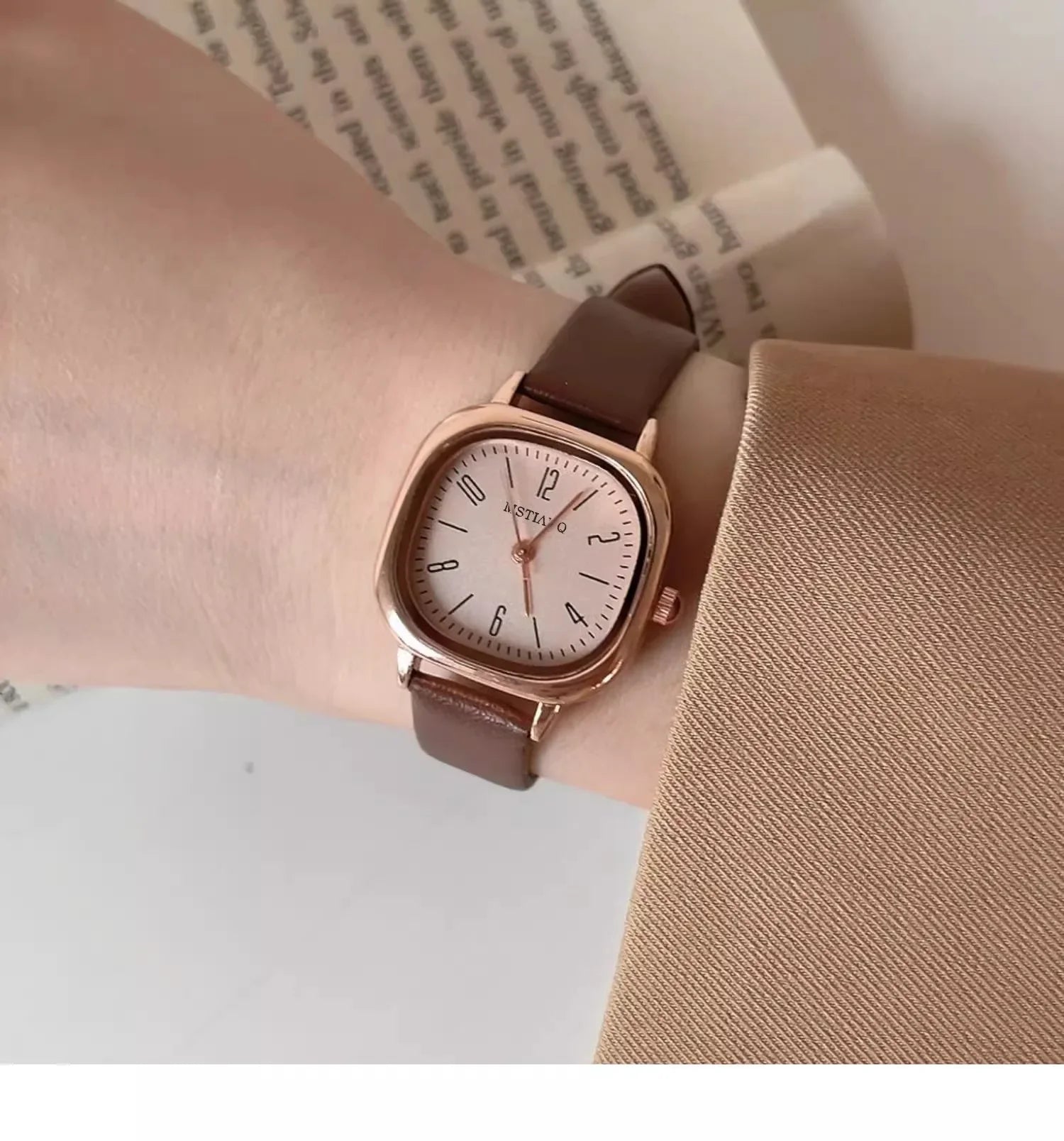 Casual Wrist Watches Retro Square Quartz Digital Mini Dial Leather Strap Fashionable Clock Waterproof Wristwatch for Women - BeeTrendyShop.COM
