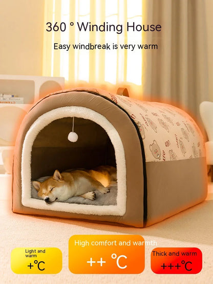 Extra Large Dog Bed - Winter Warm House-Style Bed with Removable Cover - BeeTrendyShop.COM