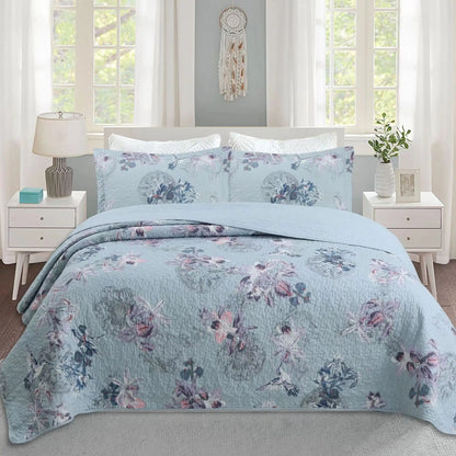 100% Cotton Quilted Bedspread – Rural Retro Bed Cover with Pillowcases for Queen & King Size