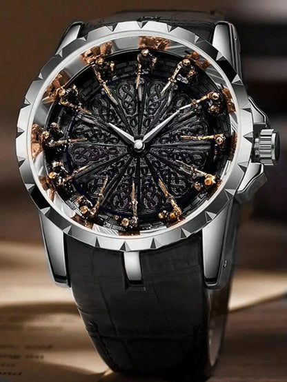 Luxury watch with intricate design on a dark background
